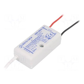 Power supply: switched-mode | LED | 12W | 12VDC | 1A | 185÷265VAC | IP40
