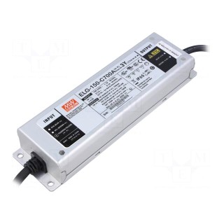 Power supply: switched-mode | LED | 150W | 107÷214VDC | 350÷700mA