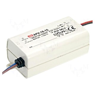 Power supply: switched-mode | LED | 15W | 15VDC | 1A | 90÷264VAC | IP42