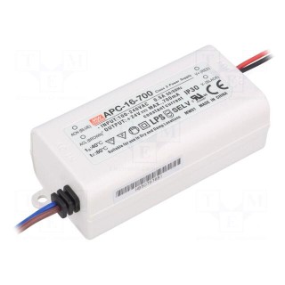 Power supply: switched-mode | LED | 16.8W | 9÷24VDC | 700mA | 90÷264VAC