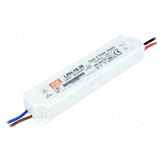 Power supply: switched-mode | LED | 18W | 36VDC | 0.5A | 180÷264VAC