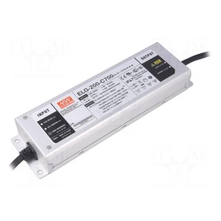 Power supply: switched-mode | LED | 200.2W | 142÷286VDC | 700mA | IP67