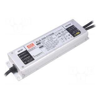 Power supply: switched-mode | LED | 200W | 142÷286VDC | 700mA | IP67