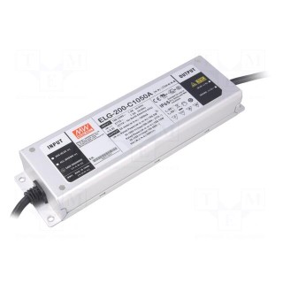 Power supply: switched-mode | LED | 200W | 95÷190VDC | 525÷1050mA
