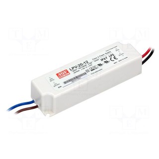Power supply: switched-mode | LED | 20W | 12VDC | 1.67A | 90÷264VAC