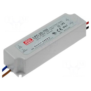 Power supply: switched-mode | LED | 21W | 9÷30VDC | 700mA | 90÷264VAC