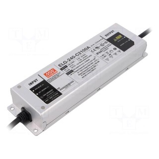 Power supply: switched-mode | LED | 240W | 57÷115VDC | 1050÷2100mA