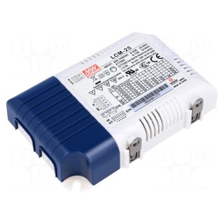 Power supply: switched-mode | LED | 25.2W | 6÷54VDC | 350÷1050mA | IP20