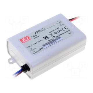 Power supply: switched-mode | LED | 35W | 28÷100VDC | 350mA | 90÷264VAC