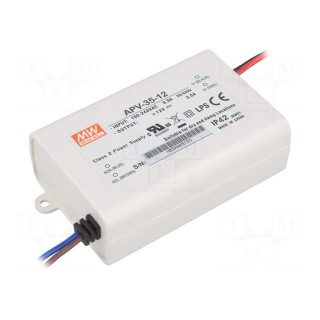 Power supply: switched-mode | LED | 36W | 12VDC | 3A | 90÷264VAC | IP42