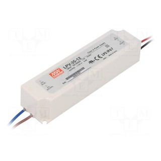 Power supply: switched-mode | LED | 36W | 12VDC | 3A | 90÷264VAC | IP67