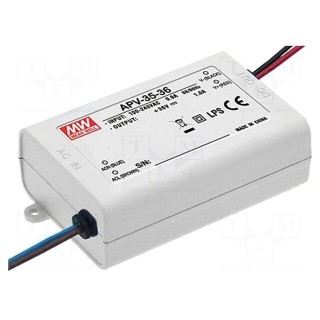 Power supply: switched-mode | LED | 36W | 36VDC | 1A | 90÷264VAC | IP42