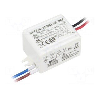 Power supply: switched-mode | LED | 3W | 3÷12VDC | 350mA | 90÷264VAC