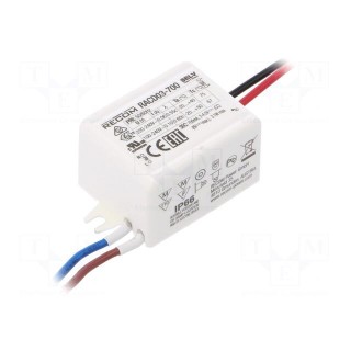Power supply: switched-mode | LED | 3W | 3÷4.5VDC | 700mA | 90÷264VAC