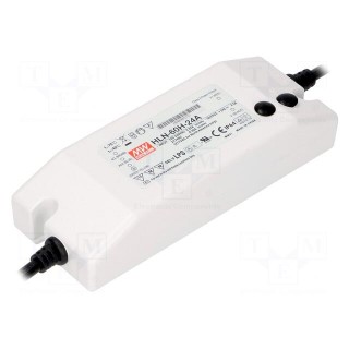 Power supply: switched-mode | LED | 60W | 24VDC | 1.5÷2.5A | 90÷305VAC