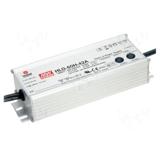 Power supply: switched-mode | LED | 60W | 42VDC | 0.87÷1.45A | IP65