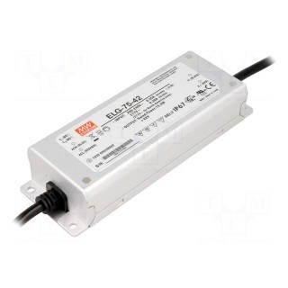 Power supply: switched-mode | LED | 75.6W | 42VDC | 1.8A | 180÷295VAC