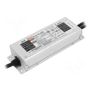 Power supply: switched-mode | LED | 75.6W | 42VDC | 1.8A | 100÷305VAC