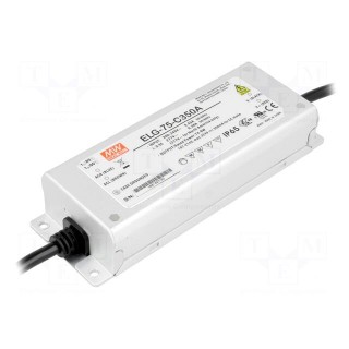 Power supply: switched-mode | LED | 75W | 107÷214VDC | 175÷350mA | IP65