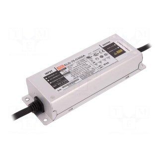 Power supply: switched-mode | LED | 75W | 107÷214VDC | 175÷350mA | IP65