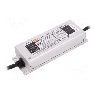 Power supply: switched-mode | LED | 75W | 24VDC | 1.57÷3.15A | IP65