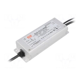 Power supply: switched-mode | LED | 75W | 27÷54VDC | 1400mA | IP67 | 90%