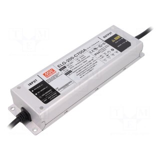 Power supply: switched-mode | LED | 200.2W | 142÷286VDC | 350÷700mA