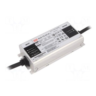 Power supply: switched-mode | LED | 75W | 24VDC | 3.1A | 100÷305VAC