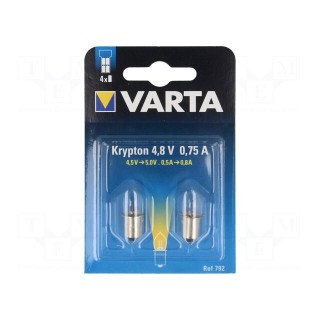 Filament lamp: krypton | P13,5s | 4.8V | 750mA | 2pcs | Package: blister