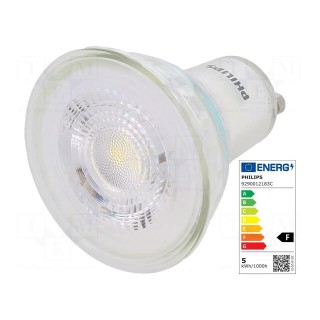 LED lamp | cool white | GU10 | 230VAC | 390lm | P: 4.6W | 36° | 6500K