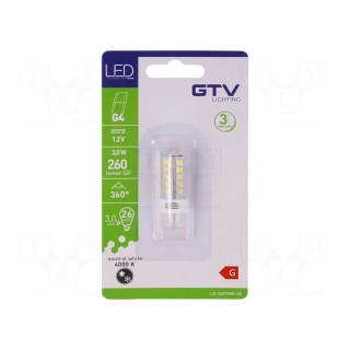 LED lamp | neutral white | G4 | 12VDC | 260lm | 3W | 360° | 4000K