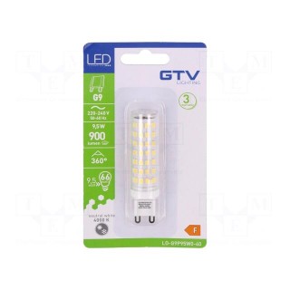 LED lamp | neutral white | G9 | 230VAC | 900lm | 9.5W | 360° | 4000K