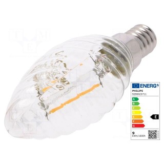 LED lamp | warm white | E14 | 230VAC | 250lm | P: 2W | 2700K | CRImin: 80