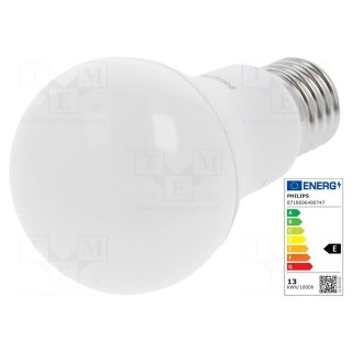 LED lamp | warm white | E27 | 230VAC | 1521lm | P: 13W | 200° | 2700K