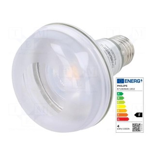 LED lamp | warm white | E27 | 230VAC | 345lm | P: 4W | 36° | 2700K