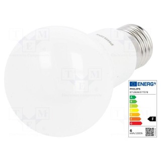 LED lamp | warm white | E27 | 230VAC | 470lm | P: 5.5W | 200° | 2700K
