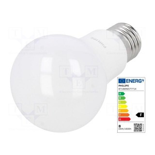 LED lamp | warm white | E27 | 230VAC | 806lm | P: 7.5W | 200° | 3000K