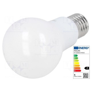 LED lamp | white | E27 | 230VAC | 470lm | P: 5W | 200° | 3000K | CRImin: 80
