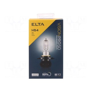 Filament lamp: automotive | P22d | 12V | 51W | VISIONPRO 50 | HB4 | 3400K