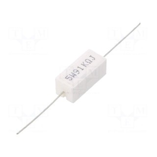 Resistor: power | cement | THT | 91kΩ | 5W | ±5% | 9.5x9.5x22mm