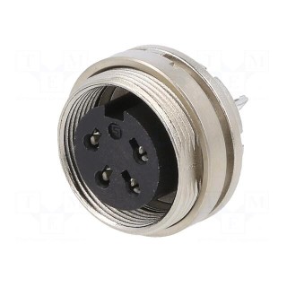 Connector: M16 | socket | female | soldering | PIN: 4 | 6A | 150V | straight