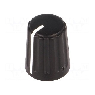 Knob | conical,with pointer | ABS | Øshaft: 6mm | Ø13.5x17.1mm | black