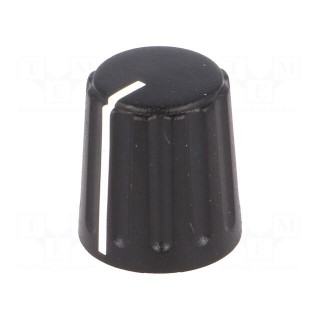 Knob | conical,with pointer | ABS | Øshaft: 6mm | Ø15.5x17.1mm | black