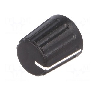 Knob | conical,with pointer | ABS | Øshaft: 6mm | Ø15.5x17.1mm | black
