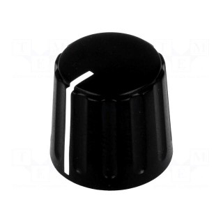 Knob | conical,with pointer | ABS | Øshaft: 6mm | Ø18.5x17.1mm | black