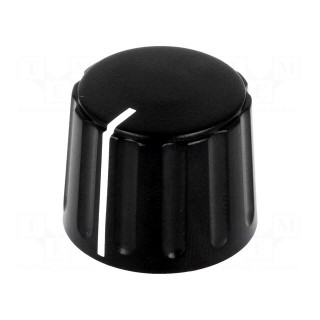 Knob | conical,with pointer | ABS | Øshaft: 6mm | Ø21.5x17.1mm | black