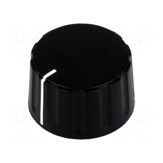 Knob | conical,with pointer | ABS | Øshaft: 6mm | Ø28.5x17.1mm | black