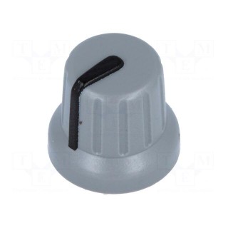 Knob | miniature,with pointer | ABS | Øshaft: 6mm | Ø16x14mm | grey