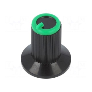 Knob | with flange | plastic | Øshaft: 6mm | Ø10x19mm | black | green