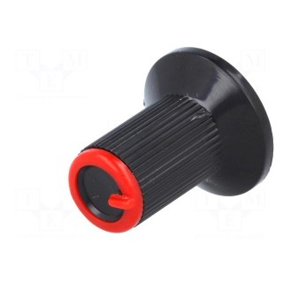 Knob | with flange | plastic | Øshaft: 6mm | Ø10x19mm | black | red